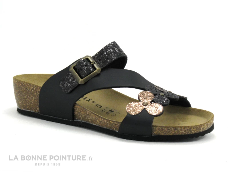 Biomodex 1275 - Noir - Bronze - 3 Fleures Glitter - Mule Femme 3 Biomodex 1275 - Noir - Bronze - 3 Fleures Glitter - Mule Femme