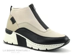 Rieker N6352-60 - Noir - Creme - Boots Femme Avec Zip Dessus