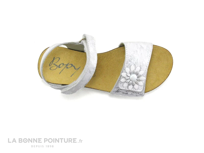 Bopy EVALNA Blanc - Argent 2 Brides Velcro - Fleur - Sandale Fille 8 Bopy EVALNA Blanc - Argent 2 Brides Velcro - Fleur - Sandale Fille â Image 6