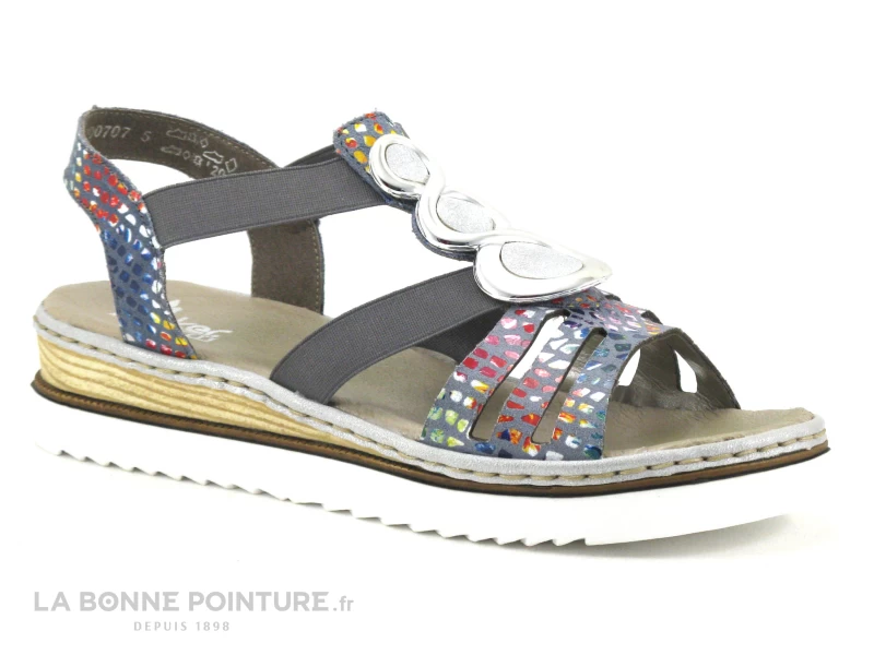 Rieker 679L4-90 - Bleu - Multicolore - Sandale Femme - Brides Elastique 3 Rieker 679L4-90 - Bleu - Multicolore - Sandale Femme - Brides Elastique