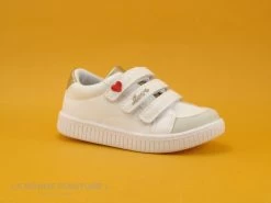 Kouki By Bopy ILTA Blanc - Or - Sneakers Fille 3 Velcros - Coeur Rouge