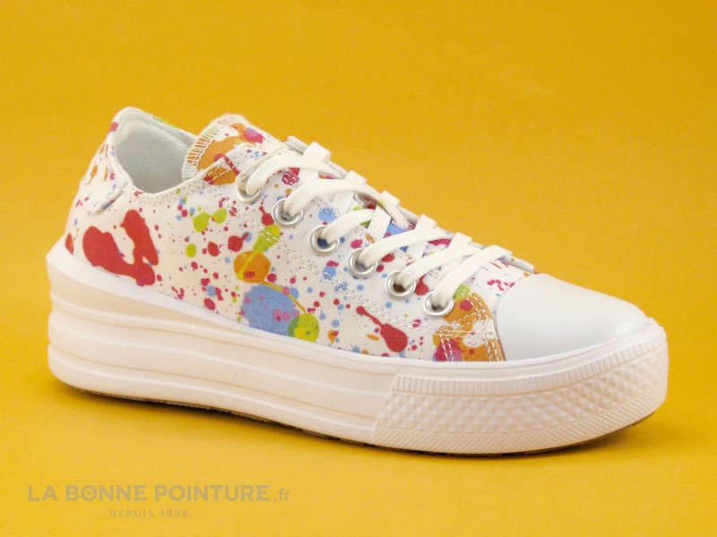 Dockers 50VL201 - Basket Toile Blanche Et Multicolore Femme - Plateforme 3 Dockers 50VL201 - Basket Toile Blanche Et Multicolore Femme - Plateforme