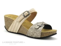 Autenti 687056 Gold - Beige - Pailletes Or - Mule Talon Compense